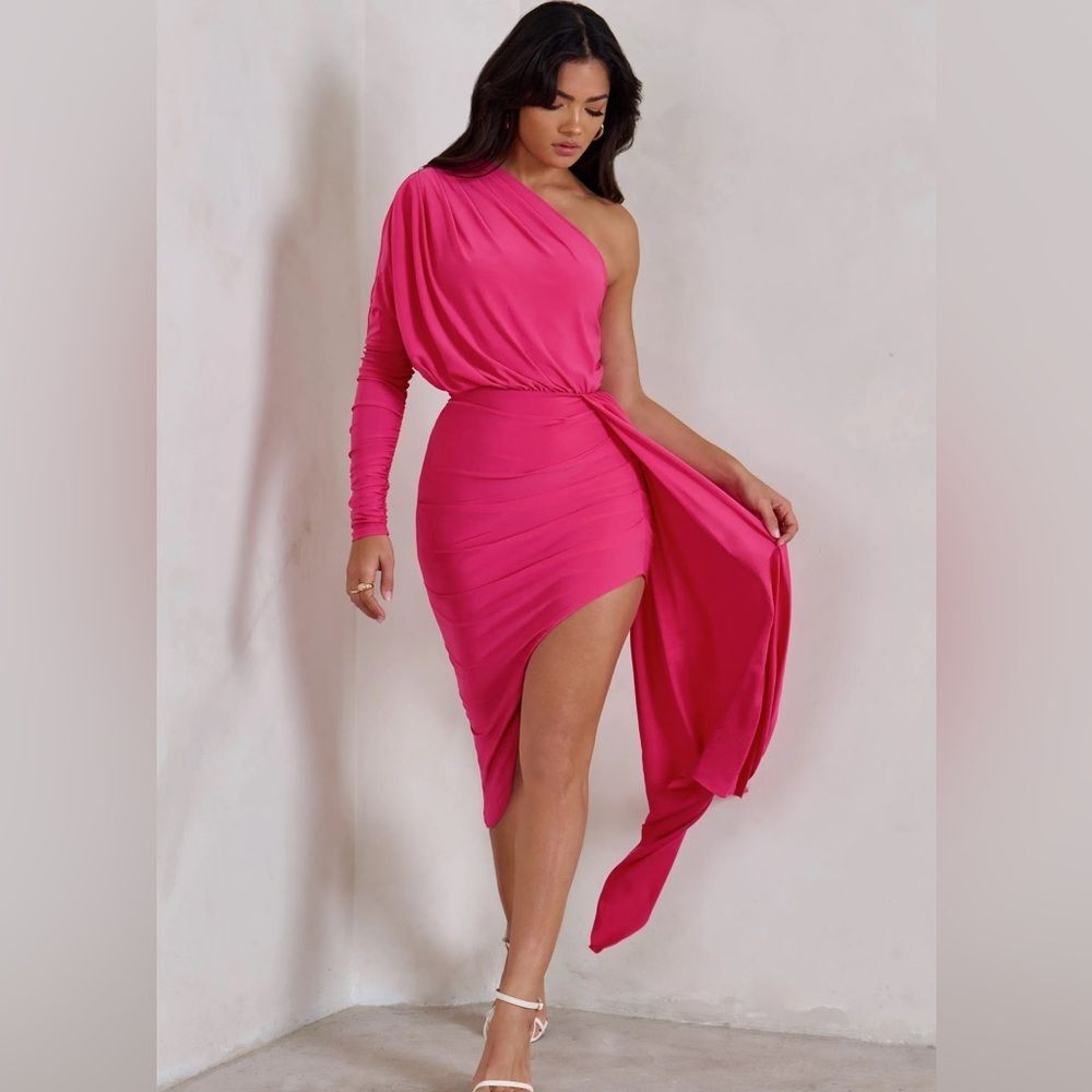 Club L London Fuchsia One-Shoulder Dress Size:US 12
